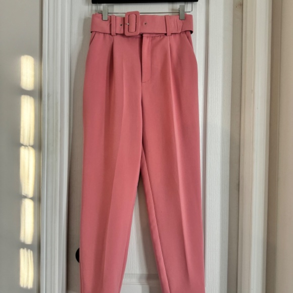 Zara pink High Waisted PANTS WITH FABRIC-COVERED BELT - Picture 15 of 15